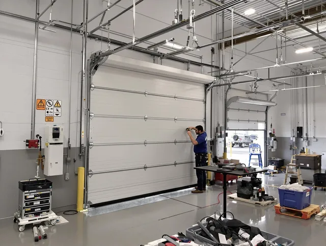 Commercial garage door repair being performed by Kingston Garage Door Repair expert in Kingston