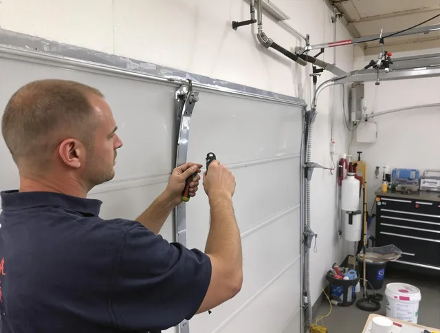 Before and after garage door dent repair by Kingston Garage Door Repair in Kingston