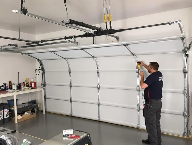 Kingston Garage Door Repair certified technician performing overhead door system repair in Kingston