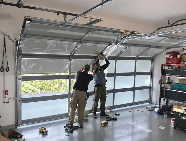 Kingston Garage Door Repair expert performing precise panel replacement on Kingston garage door